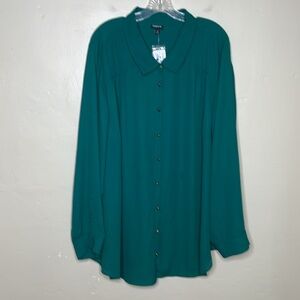 TORRID Button Front Blouse Green MADISON Rhinestone Buttons Long Sleeve NWT 5X